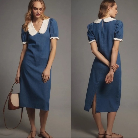 Anthropologie Porridge Short-Sleeve Collared Midi Dress NEW XXS - Picture 1 of 8